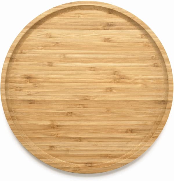 Rund bricka i bambu, träfat, serveringsbricka i trä, charkuteribricka för matbord/soffbord, 11,8 tum