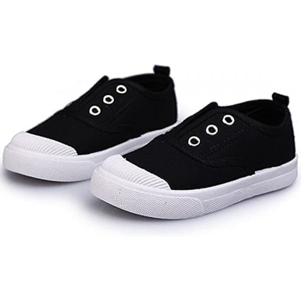 Pojkar och flickors canvas lätta slip-on sneakers löparskor ---- Svart （Storlek 21）