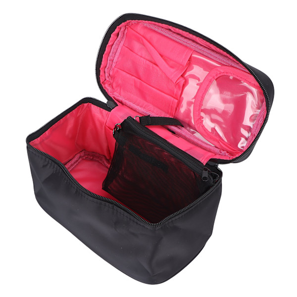 Makeup Bag Multifunctional Pink Inside Black Outside Large Capacity Portable Fashion Portable Nylon Makeup Wash Storage Bag