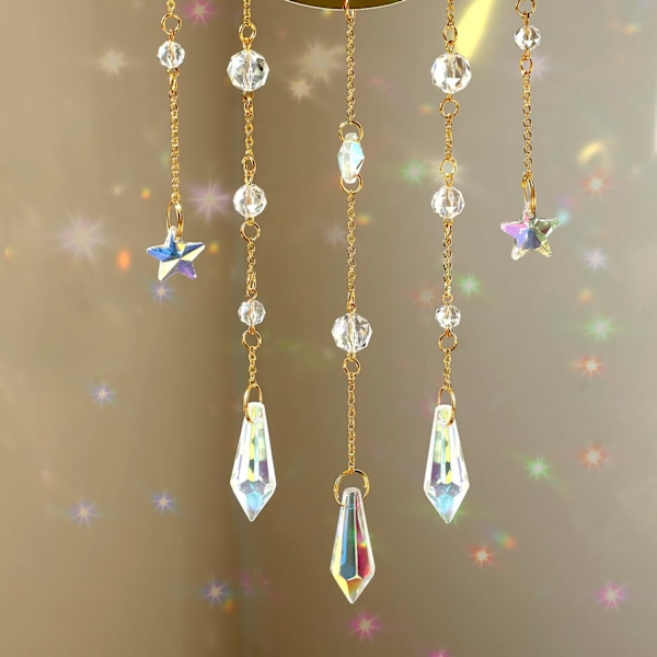 WJ123 Solfangere Krystal Vindklokker - Stor Sol og Måne Solfanger til Vinduer Hængende Prisma Krystaller Boho Hjem Have Baghave R Prism Sun