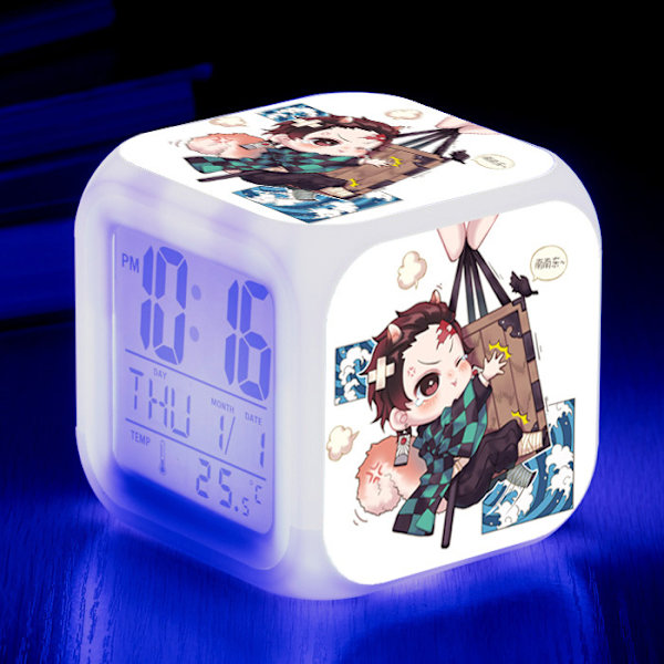 Anime Väckarklocka One Piece LED Kvadratisk Klocka Digital Väckarklocka med Tid, Temperatur, Alarm, Datum