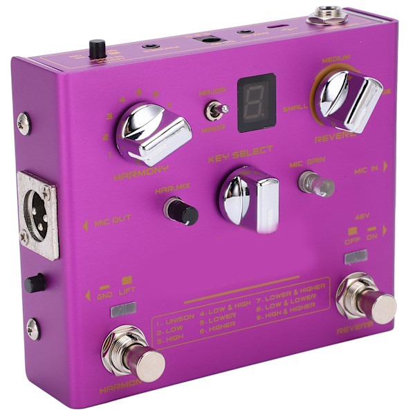 Vokaleffekter Justerbar 9 Reverb 12 Intervaller Maj Min Metall Effekt Pedal DC 9V 500mA