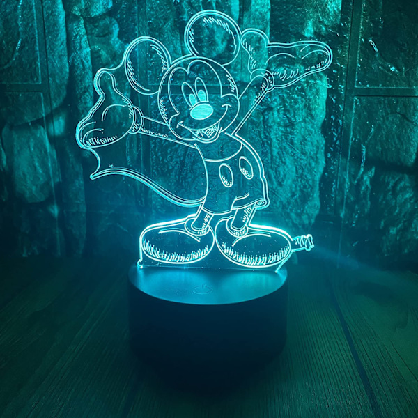 Søt Tegneserie Minnie Mickey Mouse 3D LED Optisk Illusjon Soverom Dekorasjon Bordlampe med Fjernkontroll 7 Farger Skift Dimbar Akryl