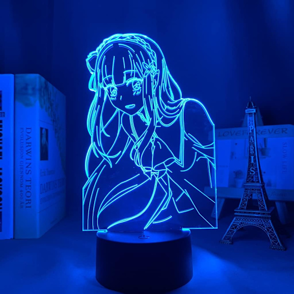 Anime Light Re Zero Starting Life LED-yövalo Huoneen Sisustukseen Yövaloksi Lahjaksi Re Zero Emilia 3D-lamppu