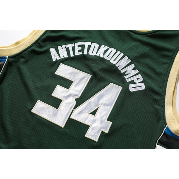Herre Basket Jersey, 34 Milwaukee Jersey Skjorter, Fashion Basket Jersey, Gave til Basket Fans, Grønn, 3XL