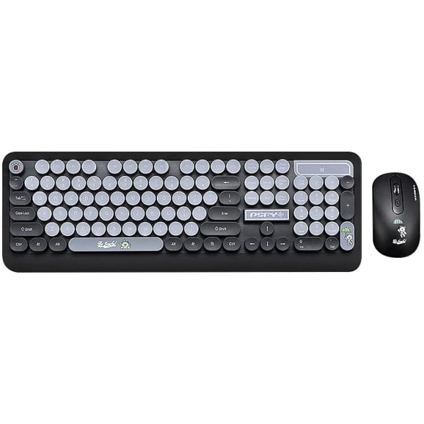 SHUJIK K68 Klavye Mouse Combo 2.4GHz Kablosuz Sevimli Retro Yuvarlak Klavye Mus Seti Punk Klavye Mouse Combo Siyah