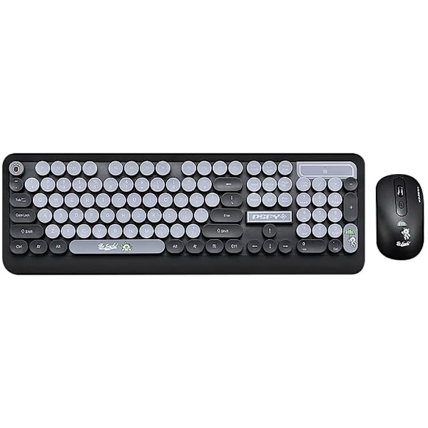 SHUJIK K68 Klavye Mouse Combo 2.4GHz Trådlös Söt Retro Rund Tangentbord Mus Set Punk Tangentbord Mus Combo Svart