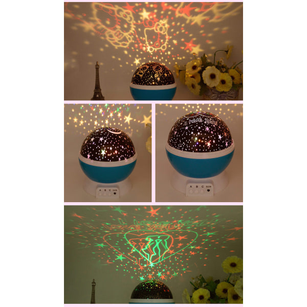 LED-projektionslampa Romantiskt atmosfärljus Ny konstigt roterande fantasiuniversum barnprojektor enhörning stjärnhimmel nattljus (blå)