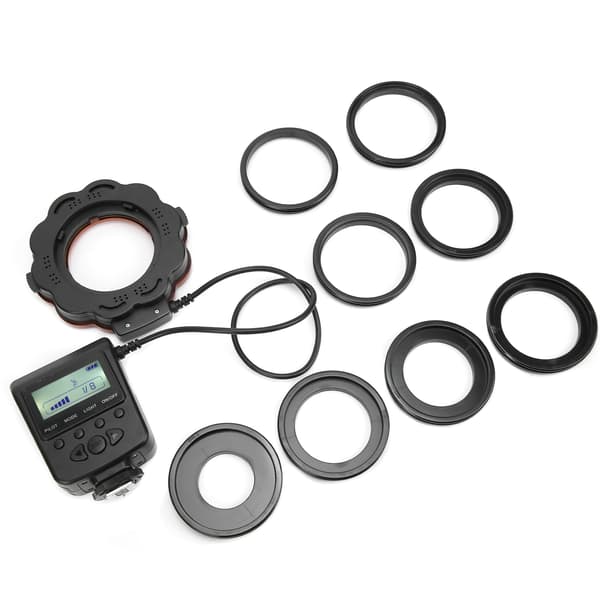 Kameraobjektiv LED-lampe Ringblitzlicht med 40,5/52/55/58/62/67/72/77 mm adapterring