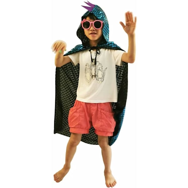 Dinosaur Kostumer Grøn Drage Kappe Halloween Klæd Ud Tøj 3-8 År Gammel Hooded Blue Cloak