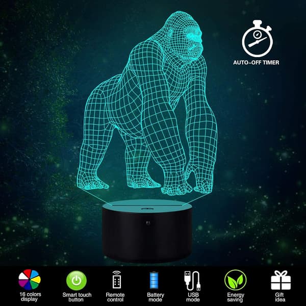 WJ 2-pakke ugle 3D illusjonslampe, 3D gorilla-lampe
