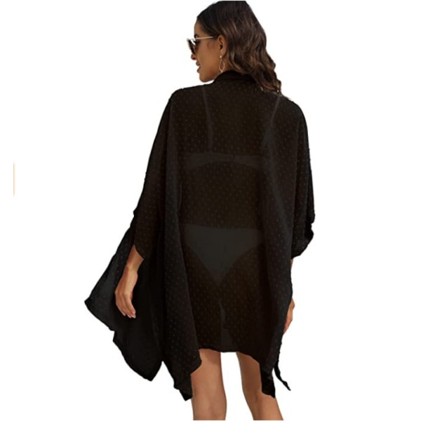 Kvinners badedrakt cover up knapp chiffon badedrakt strand cover up --- svart（størrelse XL）