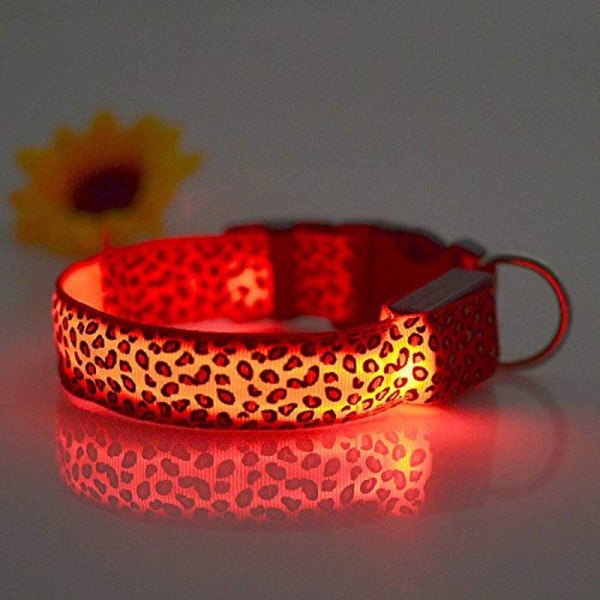 LED-lysande hundhalsband med leopardblixt valphalsband nattsäkerhetsbelysning justerbart halsband (XL, röd)