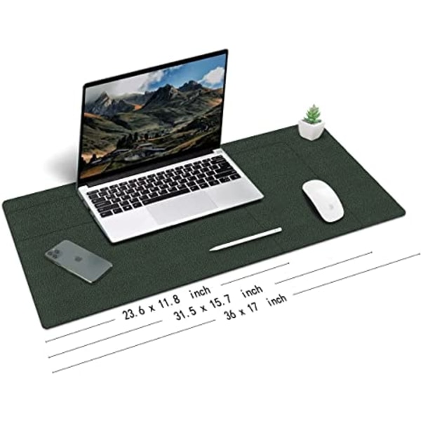 Stor naturlig kork og lær vanntett tastaturpute, kontor / hjem / spill / dekorativ skrivebords musematte（Mørkegrønn, 23,6 x 11,8 tommer)