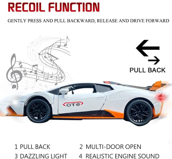 1:24 Legering Die Cast Bilmodel til Lamborghini Huracan STO 2021, Træk Tilbage Bilmodel Legetøjsgave til Børn 3 til 12 År Gamle