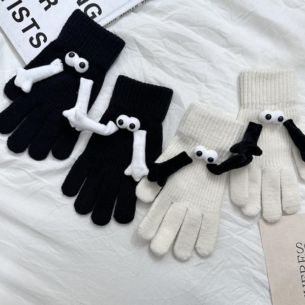 Söta interaktiva hand-i-hand-handskar för höst och vinter, varma elastiska handskar med rolig ögonglobs- och tentakeldesign (vit) white