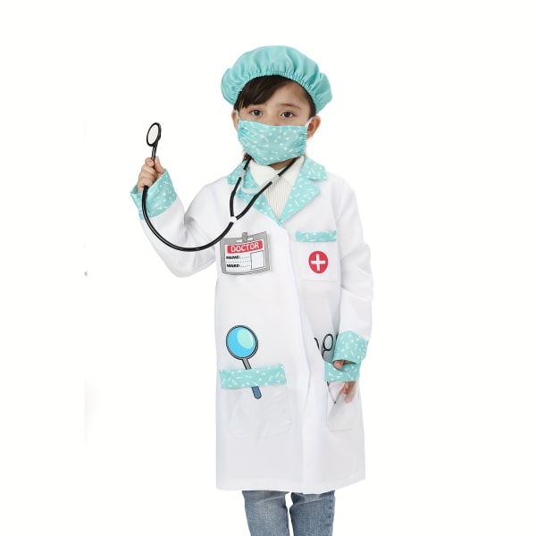 Doktor rollspel Dräkt Doktor outfit med stetoskop, cap, mask, doktor laboratorierock 7-9years
