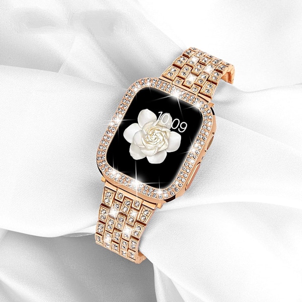 Yhteensopiva Apple Watch -ranneke kotelolla Series iwatch6/5/4/3/2/1, Bling Full Diamond Rhinestone Naiset Tyttö, Rosegold(40mm)