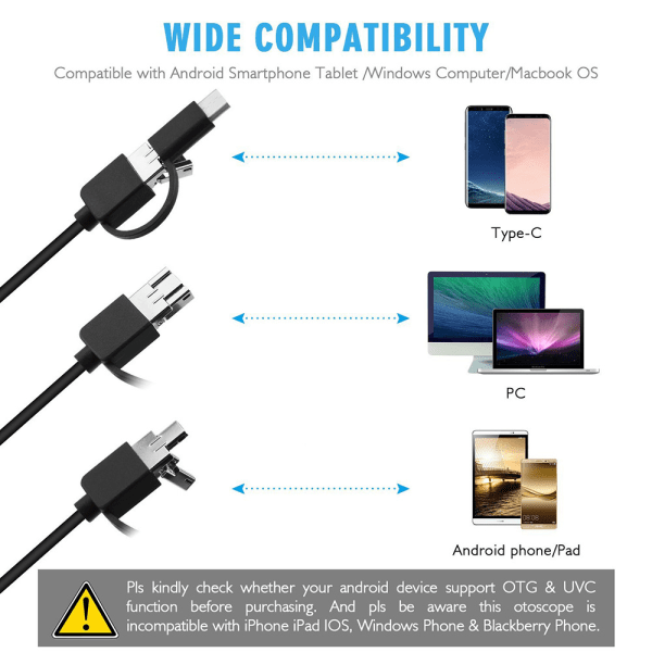 Hard-wired mobiltelefon endoskop kamera 5,5 mm linse Android datamaskin Type-c/USB-grensesnitt (3,5 m)