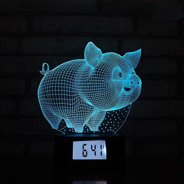 Nattlampor Presenter, 3D Lampa med Klocka, 16 Färger som Byter, Touch och Fjärrkontroll (Gris)