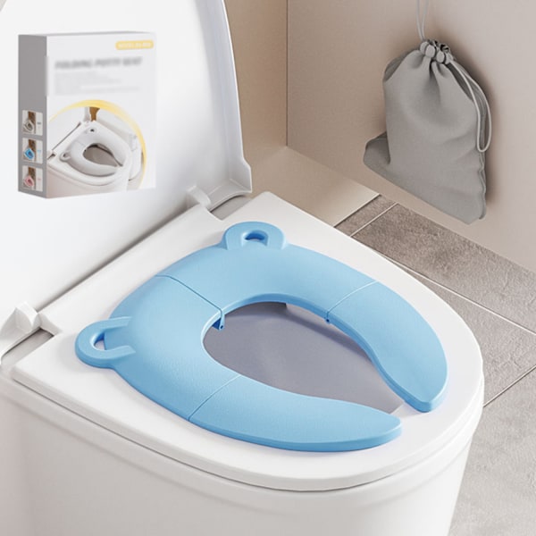 Kannettava lapsiystävällinen WC-istuin, eläimen muotoinen kokoontaitettava potan pehmuste tukevalla liukumattomalla otteella, helppo puhdistaa muotoilu H:lle blue