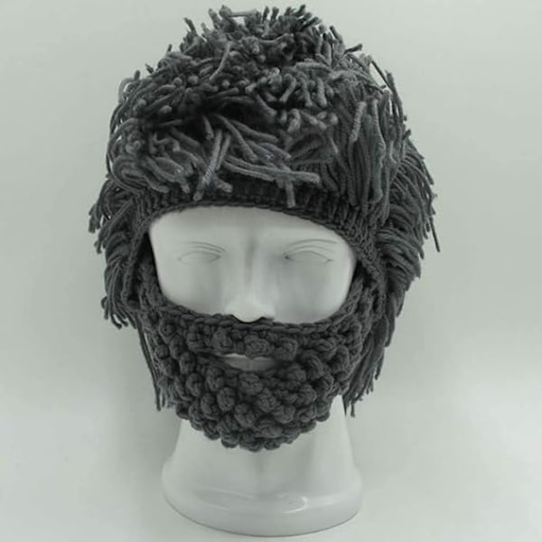 Peruk Skägg Hattar Handgjorda Stickade Varma Vintermössor Skid Rolig Mask Beanie för Män Kvinnor,A