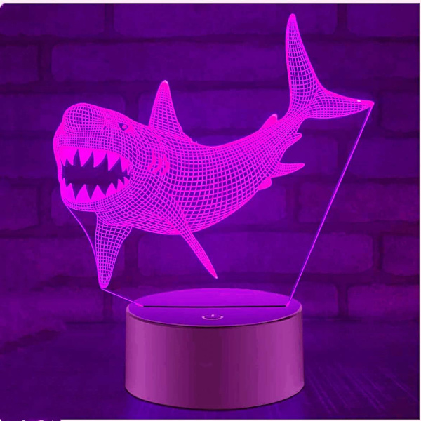 WJ 3D Hajfisk Nattlampa Illusion Nattlampa 16 Färgförändrande Bordslampa Dekorationslampor Present Akryl Platt ABS Bas USB-kabel Leksak