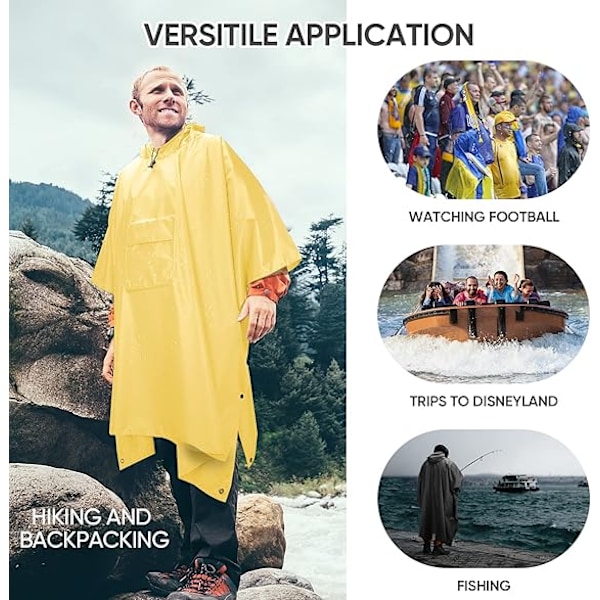 Regnponcho med huva för vuxna med ficka - Vattentät lättvikts unisex-regnrock för vandring, camping och nödsituationer yellow