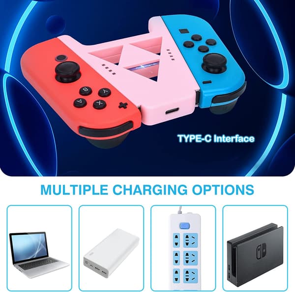 Slide Joy Con-ladegrep for Switch/Switch OLED Potable Joy Con-laderkontroller Komfortgrep Hurtiglading mens du spiller (Rosa)