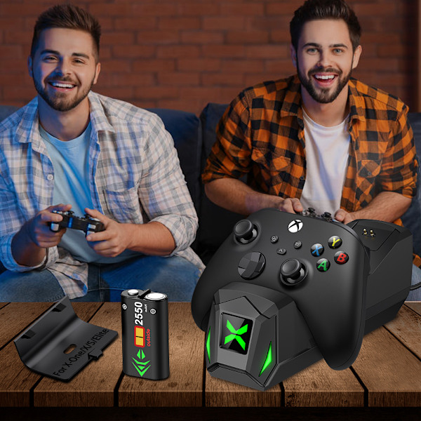 2X2550mAh Oppladbart Batteri + Kontrollerladerstativ for Xbox Series X/S/Xbox One X/Xbox One S