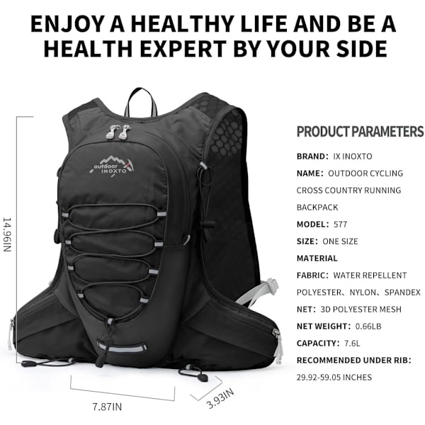 Løpevest med hydrering for menn og kvinner, vannsekk for løping, 3L løpehydreringspakke for terrengløp, maratonløp og fotturer black