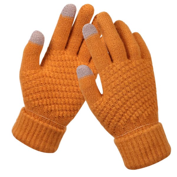 Damer Børn Vinter Touchscreen Handsker Varme Fleece Foring Strikkede Handsker Elastiske Manchet Vinter SMS Handsker  Khaki