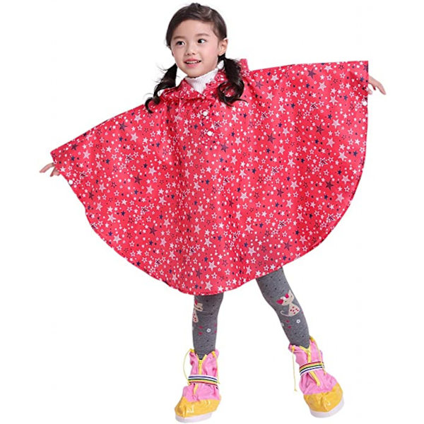 Barne regnponcho med hette, rosa stjerne, L