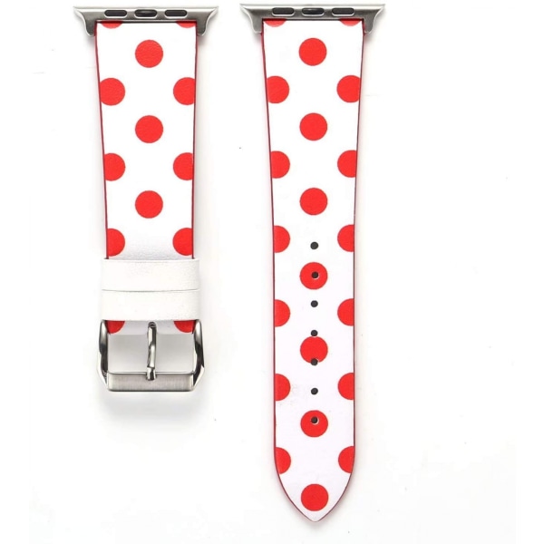 Kvinner Jenter Søte Polka Dot Lærreim Kompatibel med Apple Watch Series 6/SE/5/4 44mm og Series 3/2/1 42mm - Hvit med Rød, 42/44 mm