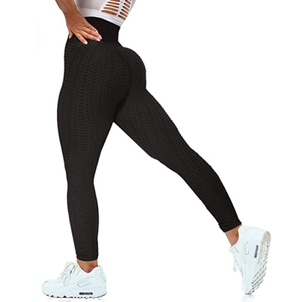 leggings för kvinnor Rumplyftande kvinnor byxa Hög midja magkontroll träning Yogabyxor för kvinnor Peach hip sportleggings för tjejer S（Svart）