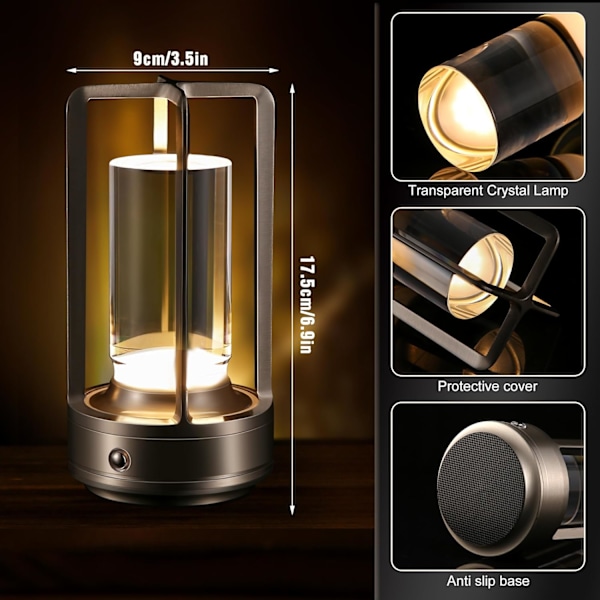 Portabel Metallbordslampa för Inomhus/Utomhusbruk, Uppladdningsbar Sladdlös LED-lampa, 3-Färgs Steglös Dimning Batteridriven Liten Skrivbordslampa silver