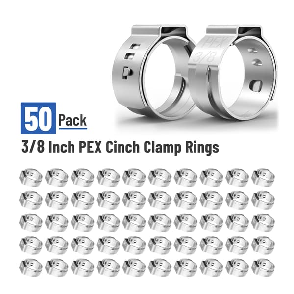 50-pak 3/8 tommer Cinch-ringe, rustfri fastgørelsesanordninger til PEX-forbindelse, værksted, VVS, sølv 3/8"