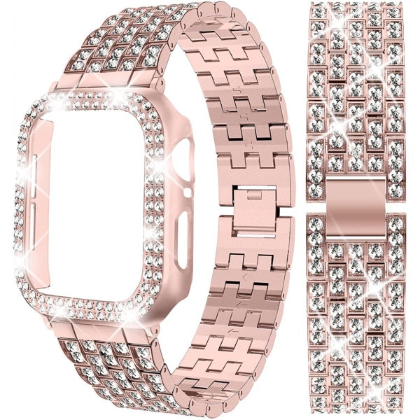 Kompatibelt Apple Watch Band med Case Series iwatch6/5/4/3/2/1, Bling Full Diamond Rhinestone Women Girl, Rosepink (44mm)