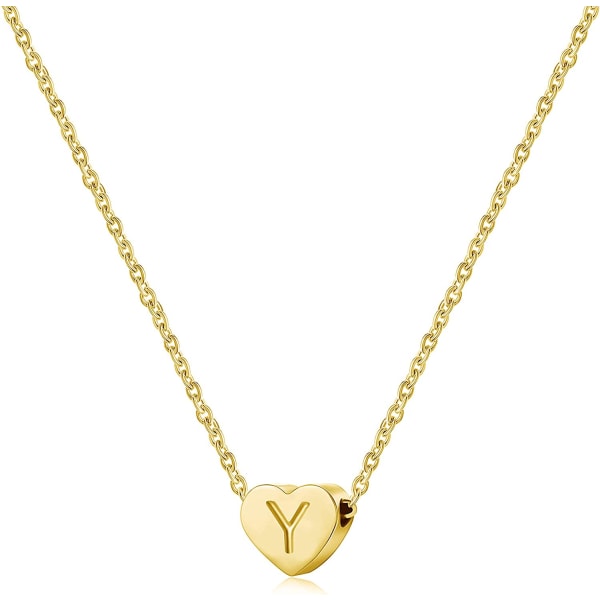 Litet hjärta initial halsband för kvinnor flickor, 14K guldpläterat handgjort hjärthänge bokstavshalsband, initialt hjärthalsband för tonårsflickor