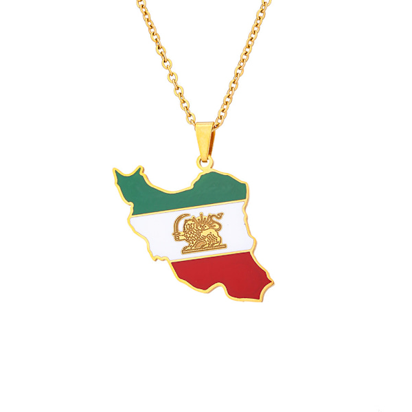 Trendigt etniskt smycke Iran karta hänge halsband, geometrisk rostfritt stål hänge för män och kvinnor