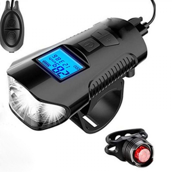 Cykellys Sæt, Speedometer LED Cykellygter med Horn, LCD Display USB Genopladelig Cykel Baglygte og Cykel Forlygte