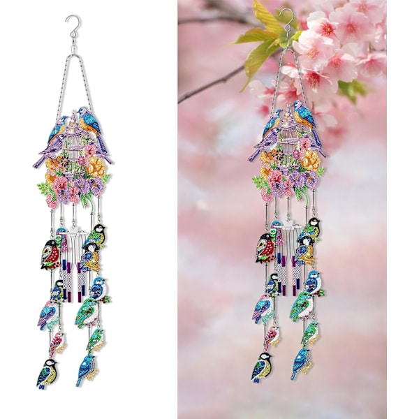 Diamantmålning Vindspel, Solfångare Konst Vindspel Kit Dubbelsidig 5D Fjäril och Kolibri Hängande Ornament för Vuxna Hummingbird A