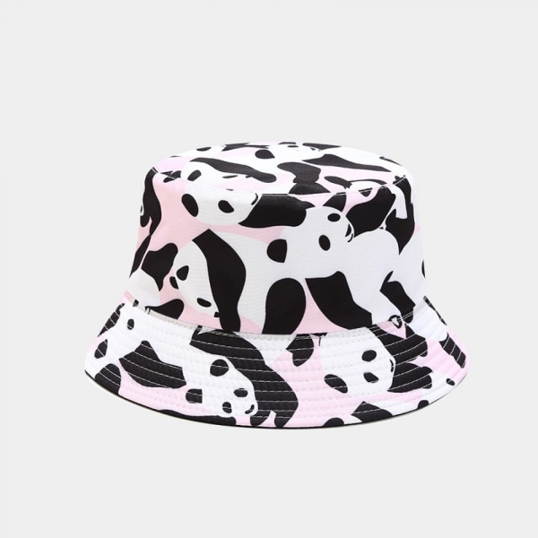 AVEKI Unisex Panda Pattern Print Bucket-Hat Double-Side-Wear Reversible Fisherman-Cap, PInk