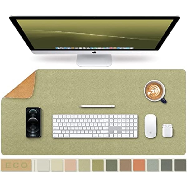 Stor naturlig kork och läder vattentät tangentbordsunderlägg, kontor/hem/spel/dekorativ skrivbordsunderlägg för mus (Ljusgrön, 23,6 x 11,8 tum)