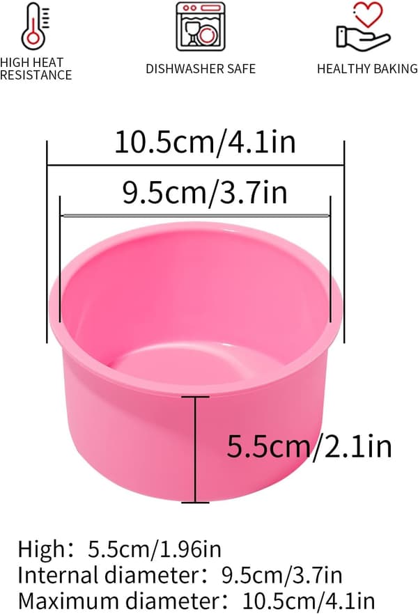 Silikon Mini Runde Kageforme, 4 Tommer, Pink, Sæt af 6 Pink