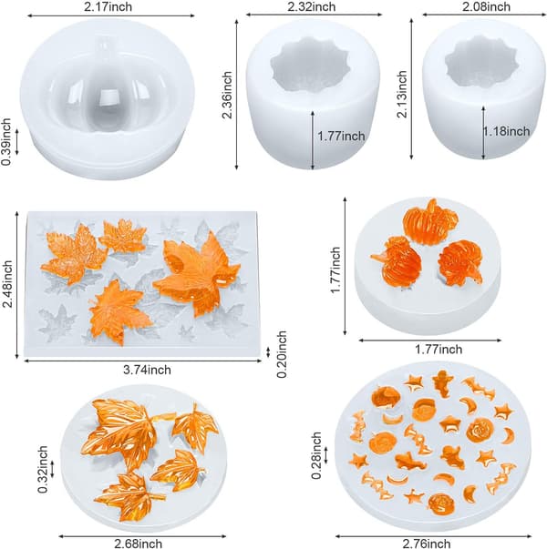7 Stykker Græskar Silikonforme Halloween Harpiksforme Thanksgiving Lys Epoxy Mapleforme Blandede Spøgelsesforme til Efterår DIY Håndværk