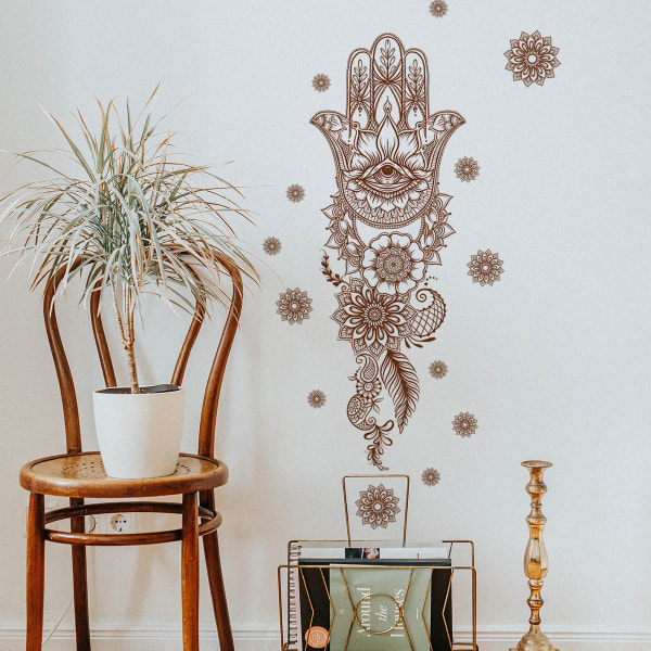 Mandala Lotus Väggdekor, Avtagbar Lotus Palm Meditation Konst väggmålningar Dekor för vardagsrum, sovrum, TV-vägg