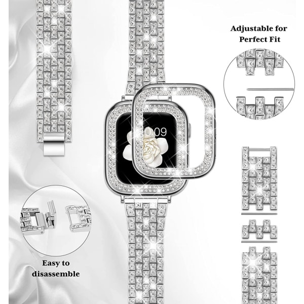 Kompatibelt Apple Watch-armbånd med etui Serie iwatch6/5/4/3/2/1, Bling Full Diamond Rhinestone Kvinner Jente, Sølv (40mm)