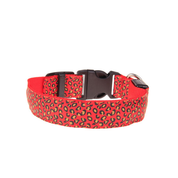 2 LED-lysande hundhalsband med leopardblixt valphalsband nattsäkerhetsbelysning justerbart halsband (S, röd)