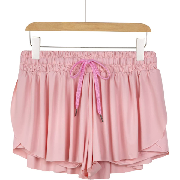 2 i 1 Flowy löparshorts för kvinnor Gym Yoga Athletic Womens Workout Biker Spandex Lounge Sweat Skirt Sommar (Ljusrosa)